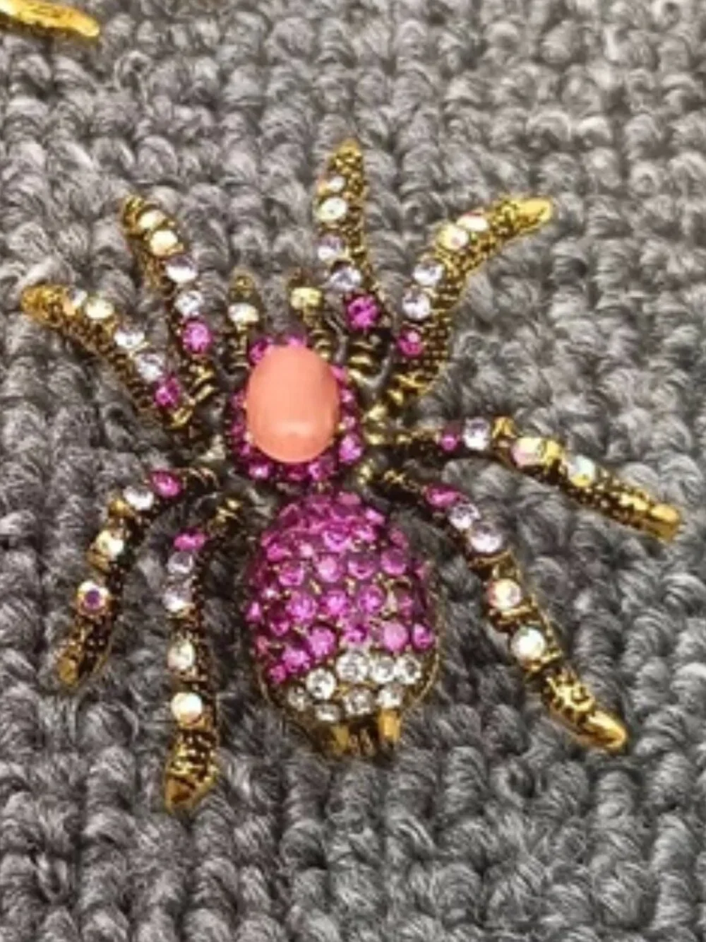 DESIGNER Goth Spider Gold Clear/Hot Pink/Iridescent Crystal Brooch Pin**NEW!